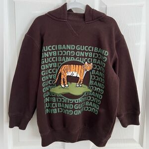 GUCCI BOYS BROWN TIGER LOGO HOODIE - 4